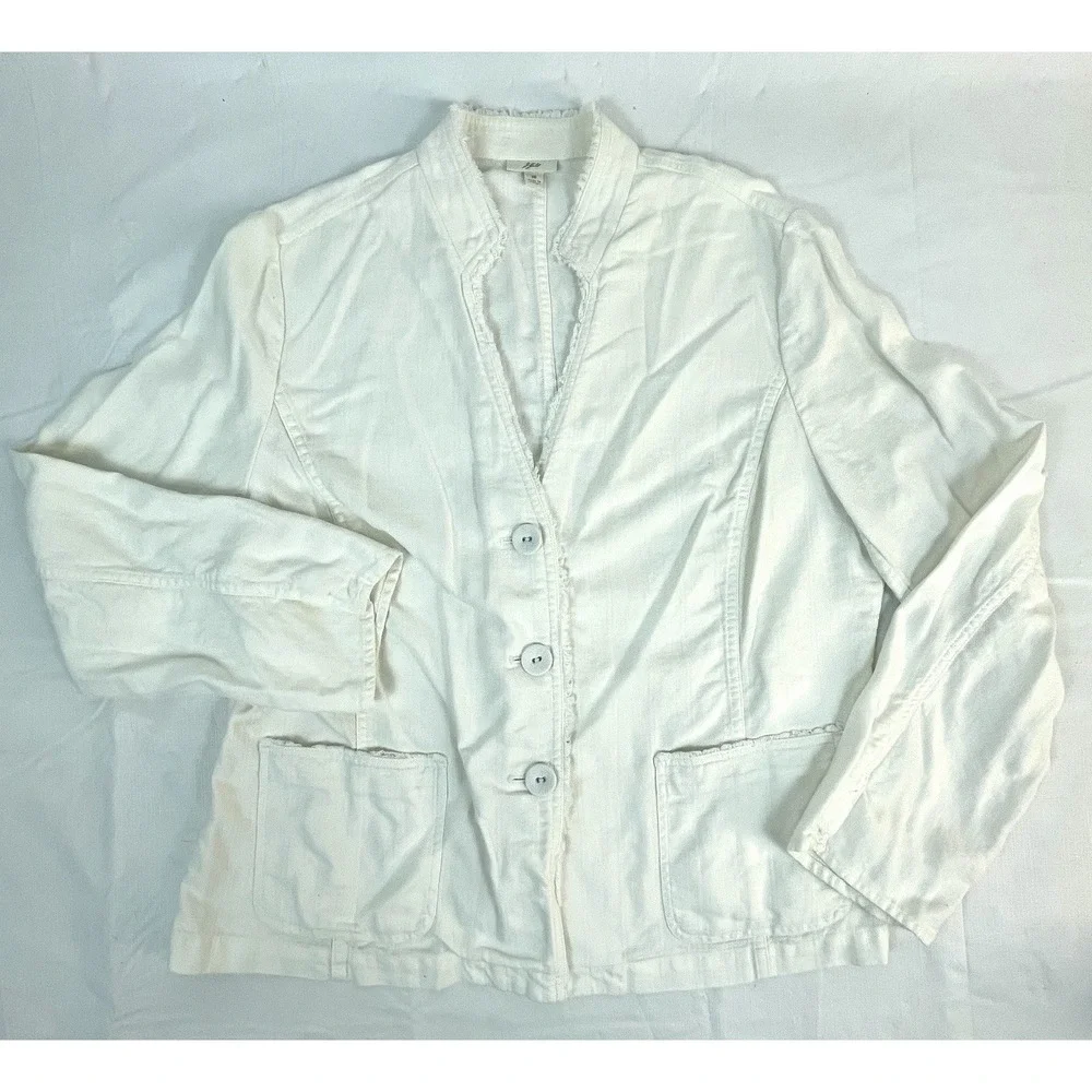 J. Jill Women's‎ Linen Blend Blazer Jacket Size 16 Cream Button Front